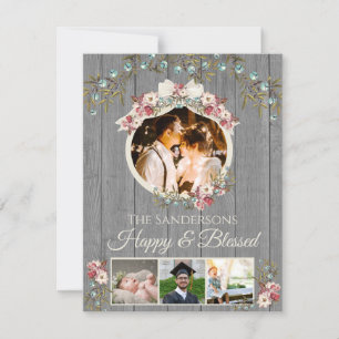 Rustic Romantic 4 Photo Holiday   Cartão de Natal