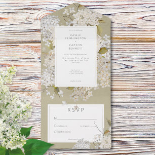 Rustic Romantic White Lilacs em Sage Sem Janto