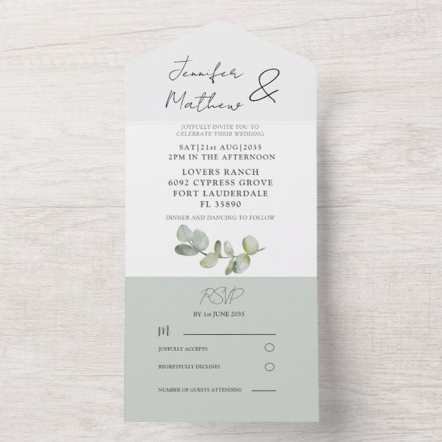 Rustic Sage Green Eucalyptus Casando Tudo Em Um (Interno)
