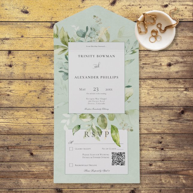 Rustic Sage Natural Greenerence Código QR (Also available without a QR code; with or without dinner selection options.)