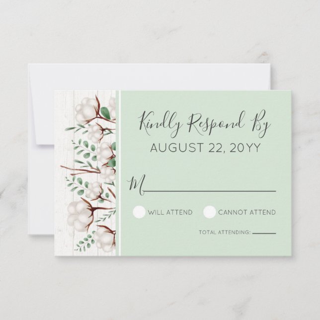 Rustic Southern Cotton & Barn Wood Weding RSVP (Frente)