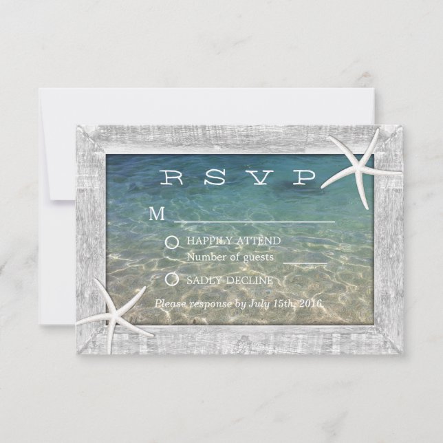 Rustic Starfish Wood Framed Beach Casamento RSVP (Frente)