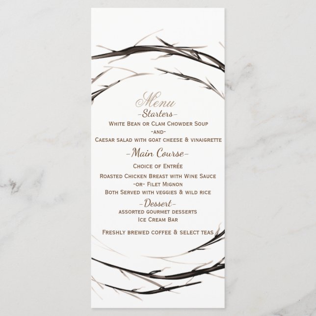 Rustic Sticks Twigs Branches Wreath Menu Casamento (Frente)