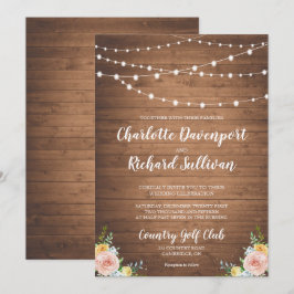 Rustic string ilumina convite floral de casamento