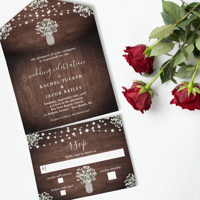 Rustic String Lights Mason Jar Floral Weding (Criador carregado)