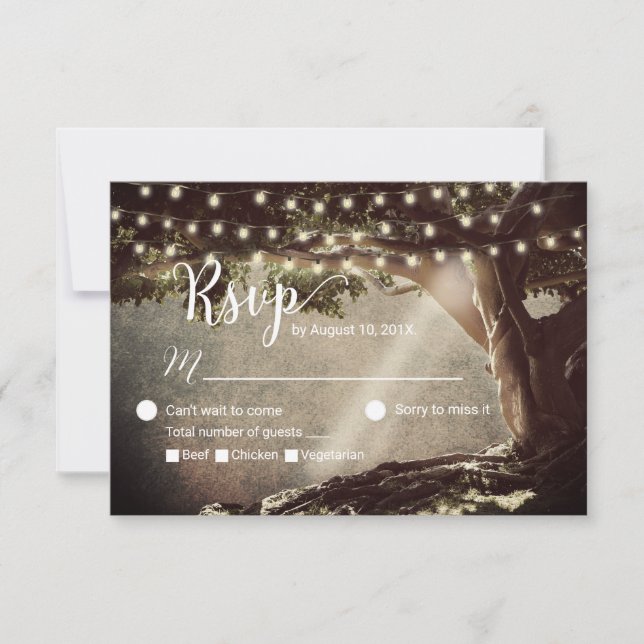 Rustic String Lights Vintage Tree Weding RSVP (Frente)