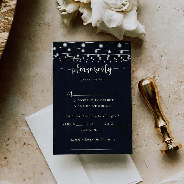 Rustic String Lights Wedding Menu Choice RSVP (Criador carregado)
