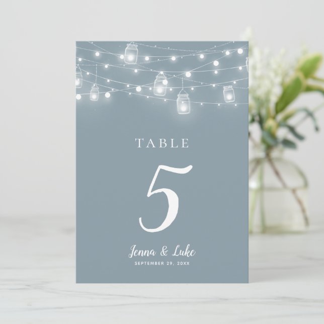 Rustic String Lights Wedding Table Numbers (Em pé/Frente)