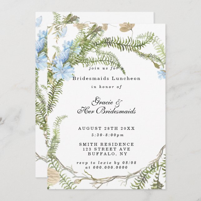 Rustic Summer Fern Bridesmaids Luncheon Invites (Frente/Verso)