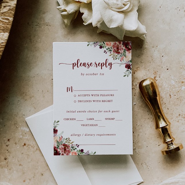 Rustic Summer Floral Wedding Menu Choice RSVP (Criador carregado)