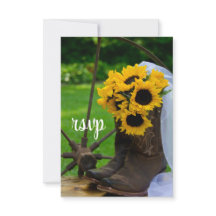 Rustic Sunflower Cowboy Boot Western Weding RSVP