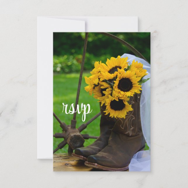 Rustic Sunflower Cowboy Boot Western Weding RSVP (Frente)