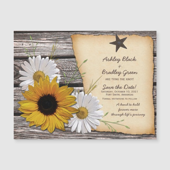 Rustic Sunflower Daisy Weding Save the Date (Frente)