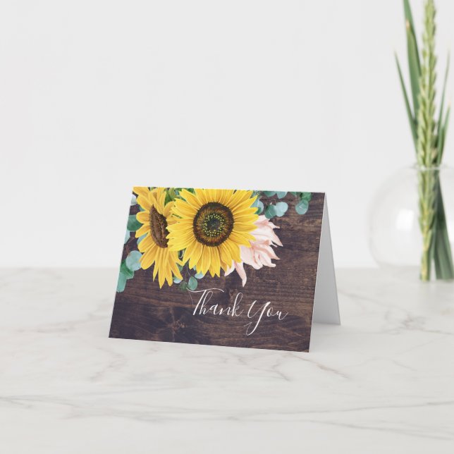 Rustic Sunflower Eucalyptus | Cartões de agradecim (Frente)