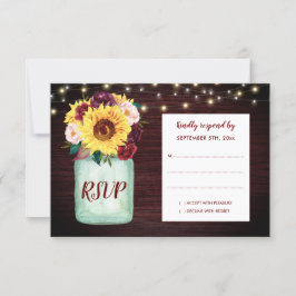 Rustic Sunflower Mason Jar Wood Weding RSVP