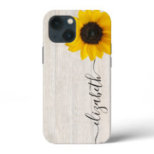 Rustic Sunflower Script Stem Name Capa de telefone
