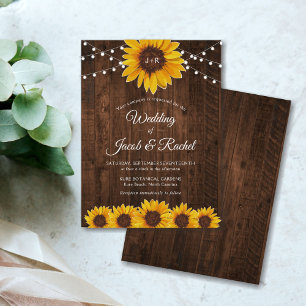 Rustic Sunflower String Lights Convite De Casament