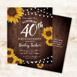 Rustic Sunflower Surprise aniversário de 40 anos I<br><div class="desc">Este design apresenta bonito girassóis pintados a aquarelas em um fundo de madeira rústica acentuado com luzes de cordas. Clique no botão personalizar para obter mais flexibilidade na modificação do texto ou na movimentação dos gráficos! No nosso compro, estão disponíveis variantes desta design, bem como produtos de coordenação, zazzle.com/store/doodlelulu. Entre...</div>