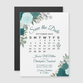 Rustic Teal Floral Salva o Magnet do Calendário de