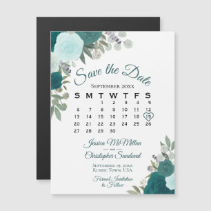 Rustic Teal Floral Salva o Magnet do Calendário de