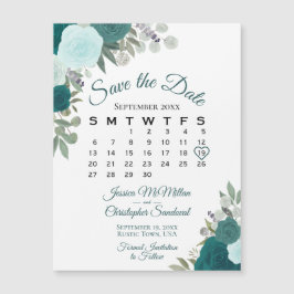 Rustic Teal Floral Salva o Magnet do Calendário de