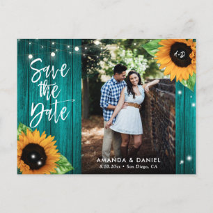 Rustic Teal Sunflower Salva Cartão Postal