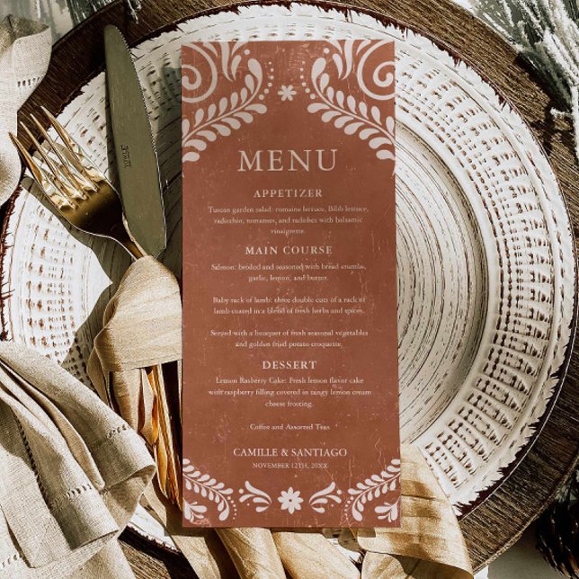 Rustic Terracotta - México - Cartão de Menu (Terracotta Talavera Wedding Menu Card)