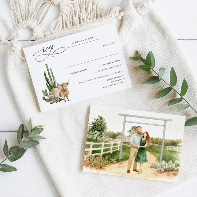 Rustic Texas Cactus & Cow Wedding RSVP (Criador carregado)