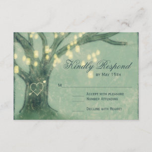 Rustic Tree Mason Jar Lights Weding RSVP Card