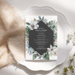 Rustic Tropical Palm Sai do Menu Beach Weding<br><div class="desc">Tema russo da praia,  com palmeiras e flores brancas em torno do design geométrico das cinzas escuras.</div>