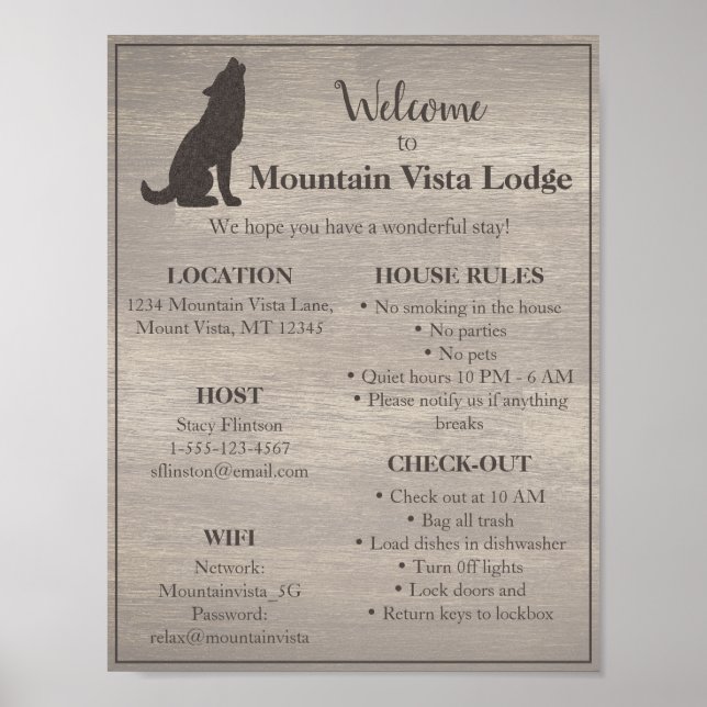 Rustic Vacation Rental Welcome Poster (Frente)