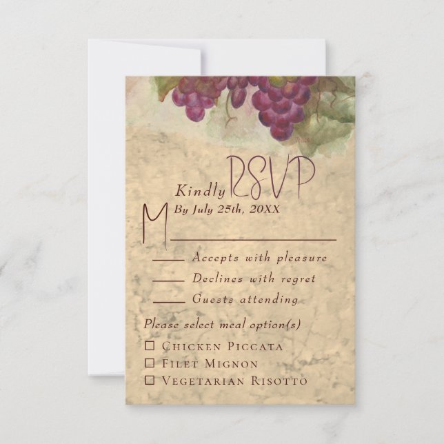 Rustic Vineyard Wedding Meal Choice RSVP (Frente)