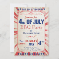 Rustic Vintage - 4 de julho Feriado Convite para F