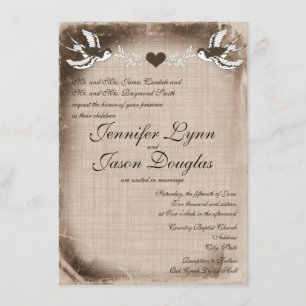 Rustic Vintage Love Birds Convites De Casamento