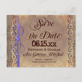 Rustic Vintage Salve a Data Cartões postais Roxo