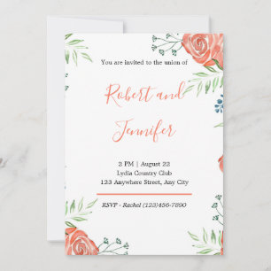 Rustic Watercolor Orange Rosa Convite De Casamento