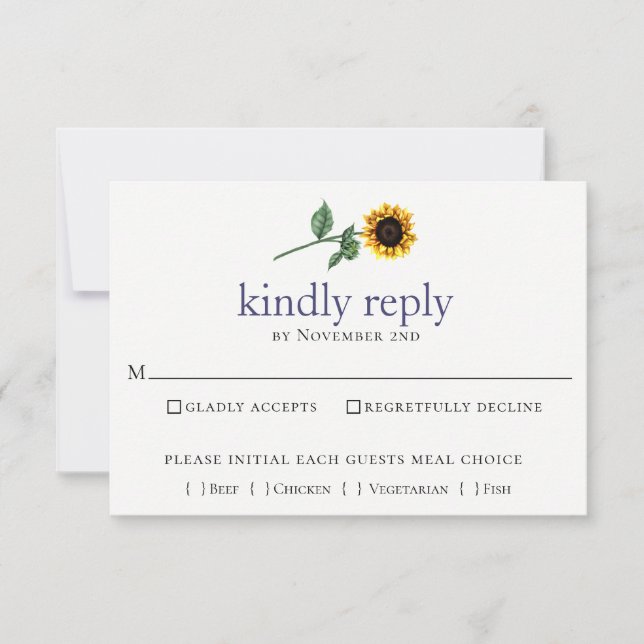 Rustic Watercolor Sunflower Wedflower RSVP Card (Frente)