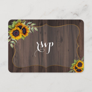 Rustic Watercolor Sunflower Wood RSVP Convite