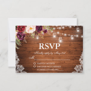 Rustic Weds Wood Lights Jars Lace Floral RSVP