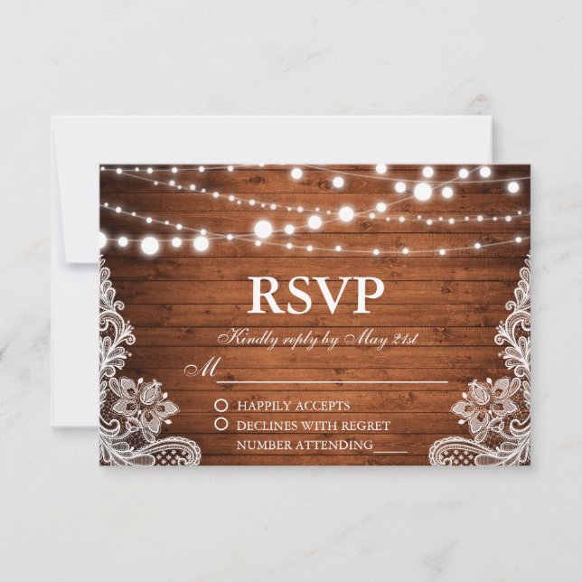 Rustic Wedtic Wood String Lights RSVP (Frente)