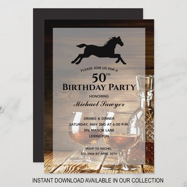 Rustic Whiskey 50th Convites de aniversário (INSTANT DOWNLOAD available in our collection to send your invitations digitally.)