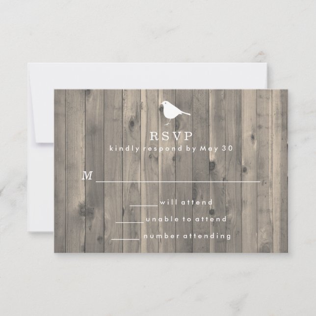 Rustic White Bird em Wooden Background RSVP (Frente)