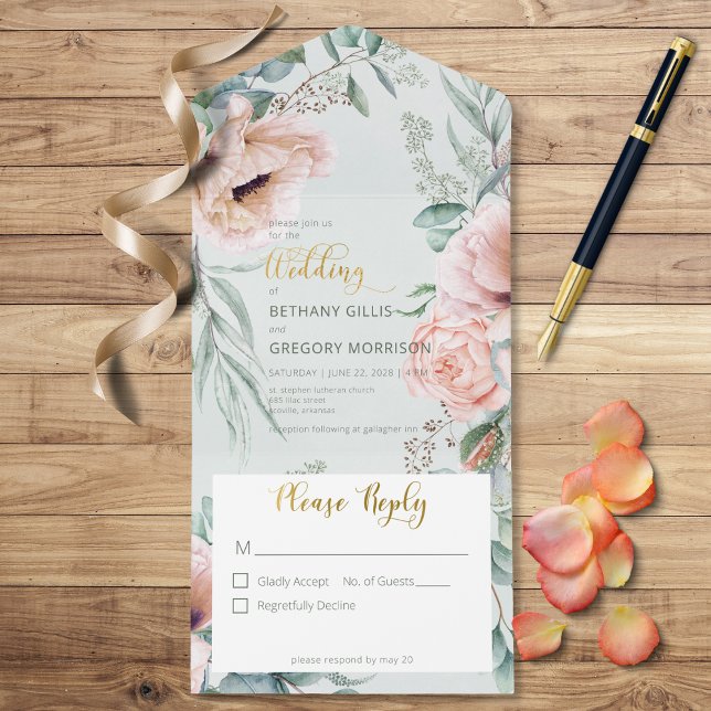 Rustic White & Blush Peonies Sage Green No Janta (Criador carregado)