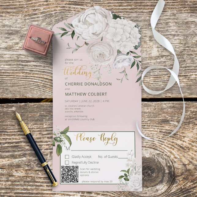 Rustic White Peonies Floral - Código QR Rosa Flora (Criador carregado)