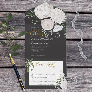 Rustic White Peonies Floral sobre Janto Negro