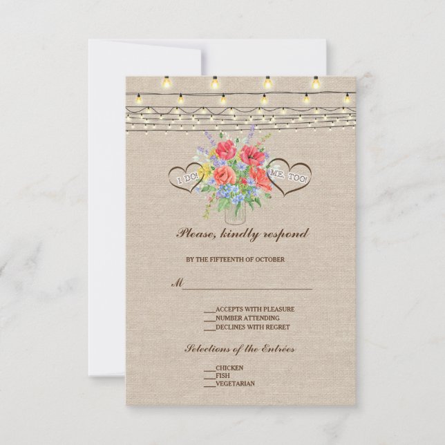 Rustic Wild Flowers Burlap Wedding RSVP (Frente)