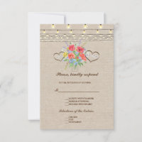 Rustic Wild Flowers Burlap Wedding RSVP