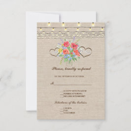 Rustic Wild Flowers Burlap Wedding RSVP