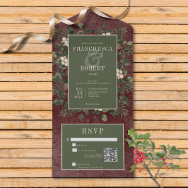 Rustic Winter Berries & Pine Burgundy Código QR