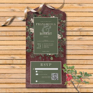 Rustic Winter Berries & Pine Burgundy Código QR
